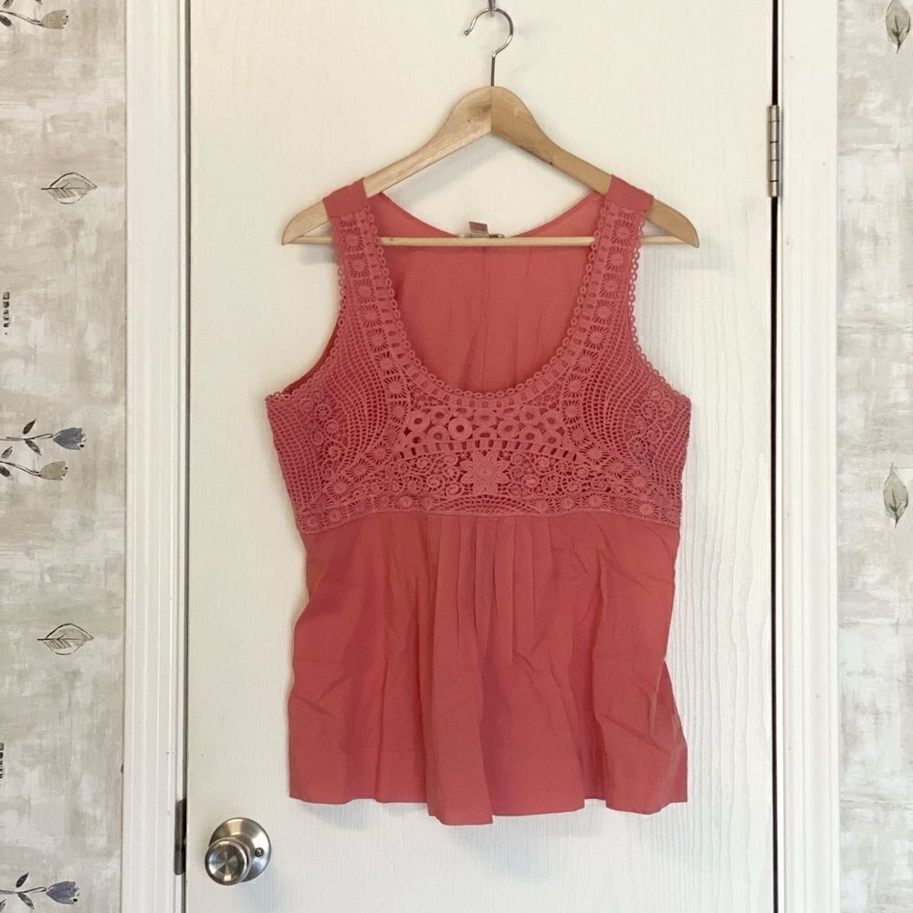 LOFT Coral Crochet Yoke Tank Top LP